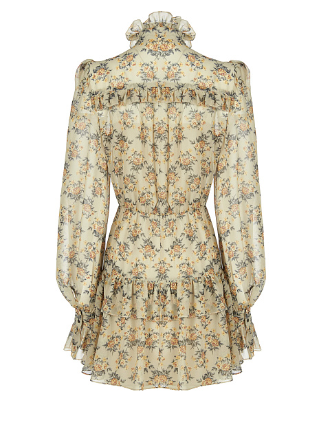 Beige chiffon mini dress with floral print, 2
