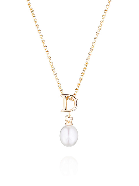 Gold-plated silver necklace with letter D pendant and pearl, 1