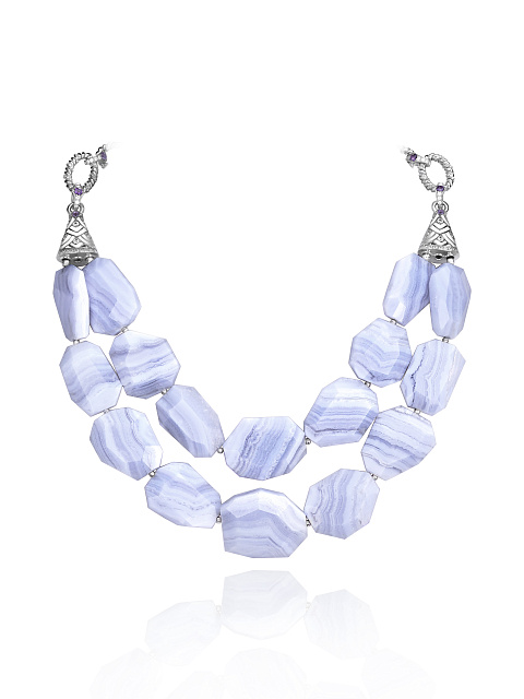 Lace Agate & Cubic Zirkonia & Amethyst Necklace, 1