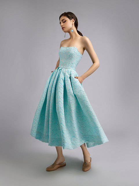 Turquiose Jacquard Midi Dress, 5