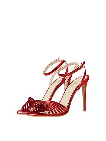 Red Leather High Heel Sandals, 1