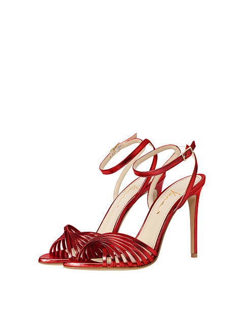 Red Leather High Heel Sandals, 1