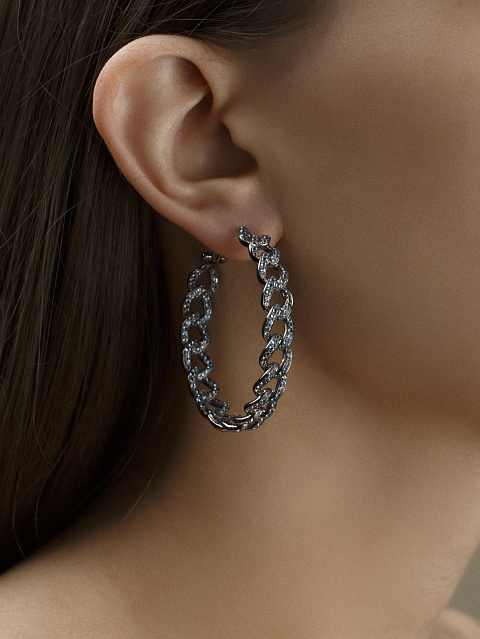 Black Gold & Aquamarine Chain Hoop Earrings, 2