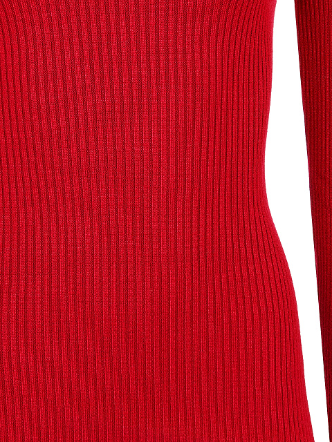 Red Rib Knit Turtleneck Mini Dress, 3