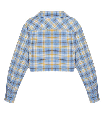 Light Blue Checked Cropped Faux Fur Lined Shirt, 2