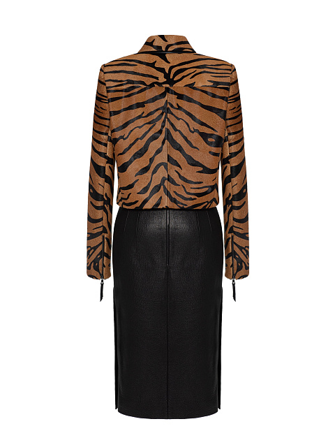 Tiger Print Jacket And Black Midi Skirt Set, 2
