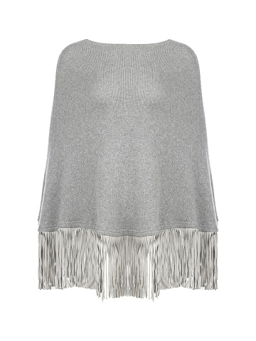 Grey Cashmere Fringed Poncho, 1