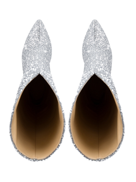 Silver Glitter & Leather Heeled Tall Boots, 4