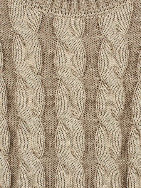 Beige Distressed Cable Knit Super Cropped Sweater, 3