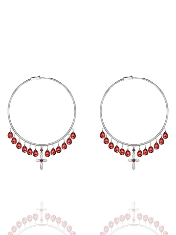Briolette Garnet, Round Garnet & White Gold Hoop Earrings, 1
