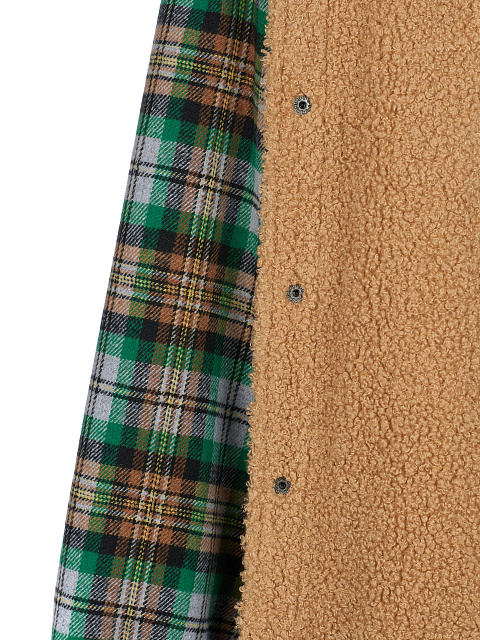 Men's Green Checked Faux Fur Lined Shirt, 4