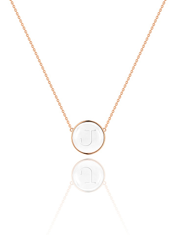 Necklace with a pendant with the letter J in rose gold with rock crystal, 1