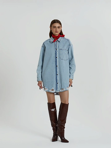 Light Blue Ripped Denim Shirt, 2