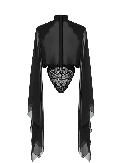 Black chiffon bodysuit blouse with lace, 6 Black chiffon bodysuit blouse with lace, 6