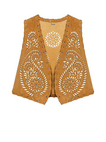 Brown Cut Out Suede Vest, 1