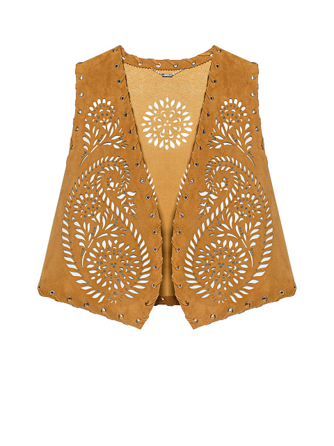 Brown Cut Out Suede Vest, 1