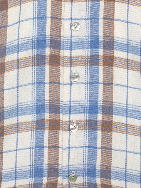 Beige & Blue Cut Out Cropped Check Shirt, 4