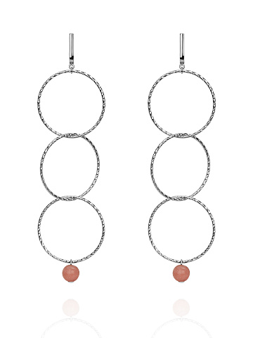 Silver & Rose Aragonite Beads Earrings, 1