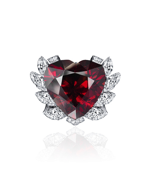 White Gold, Heart Cut Garnet & Diamonds Ring, 4