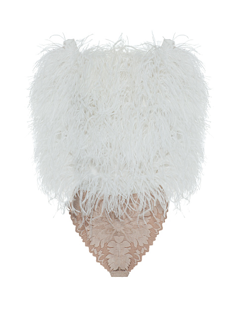 White bodysuit with feathers, 1 White bodysuit with feathers, 1