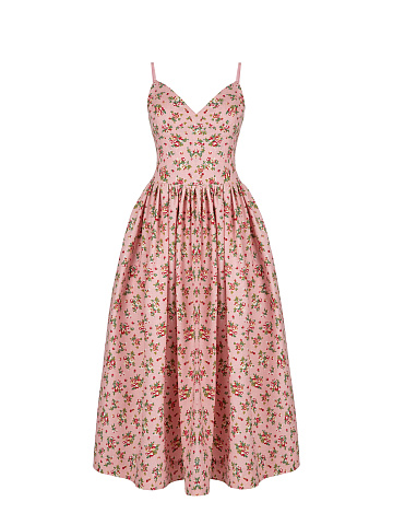 Pink Floral Cotton Midi Dress, 1