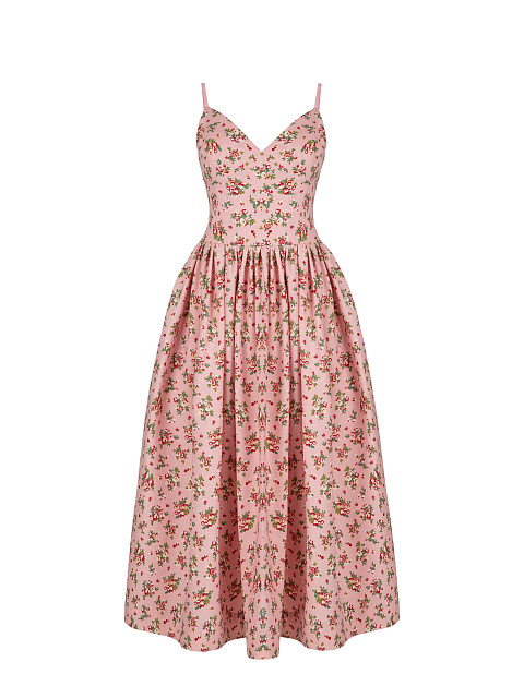 Pink Floral Cotton Midi Dress, 1 Pink Floral Cotton Midi Dress, 1