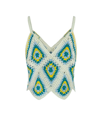 Ivory & Green Crochet Knitted Top, 2