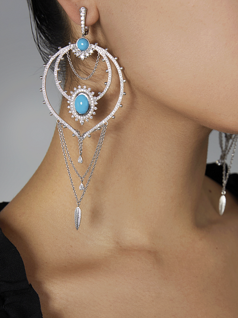 Silver, Turquoise & Cubic Zirkonia Earrings, 3