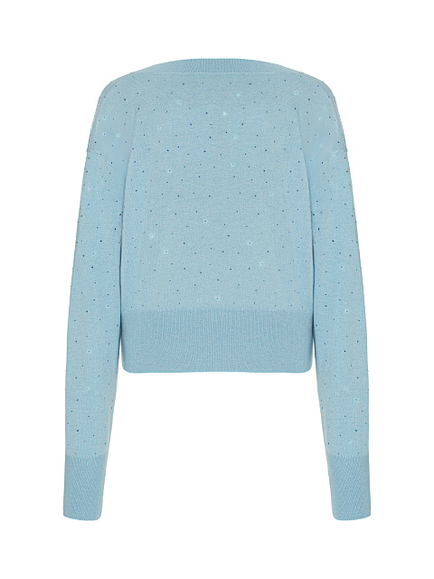 Light Blue Rhinestone Cashmere Pullover, 2