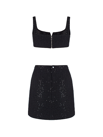 Black Tweed & Rhinestone Top & Mini Skirt, 2