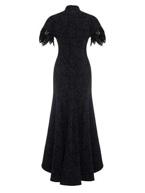Black Jacquard Maxi Dress With Feathers, 8