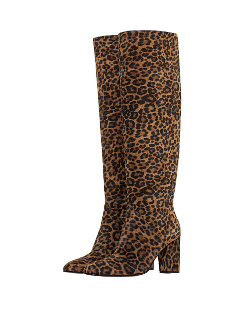 Leopard Suede Heeled Long Boots, 1