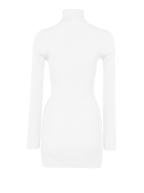 White Rib Knit Turtleneck Mini Dress, 2 White Rib Knit Turtleneck Mini Dress, 2