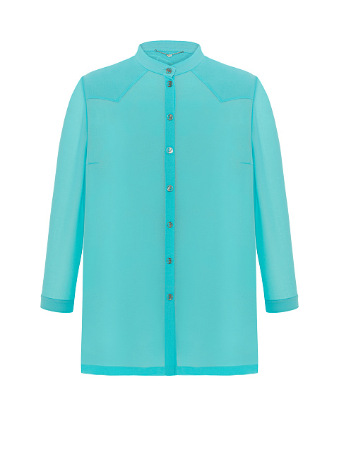 Turquoise Embroidered Chiffon Shirt, 1 Turquoise Embroidered Chiffon Shirt, 1