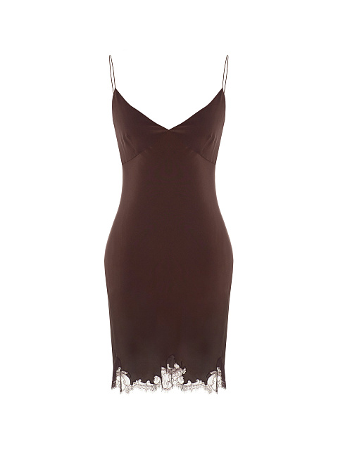 Brown Lace Wrap Midi Dress, 3