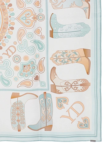 White silk scarf with western-style print, 2