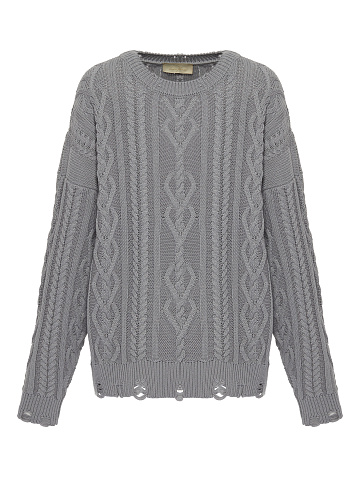 Grey Unisex Cable Knit Cotton Sweater, 1