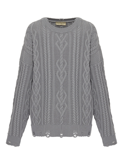 Grey Unisex Cable Knit Cotton Sweater, 1
