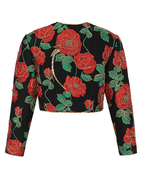 Cropped Black Jacquard With Floral Print And Embroidery, 3