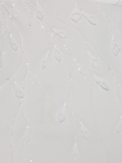 White Beaded Flowers Silk Maxi Dress, 3