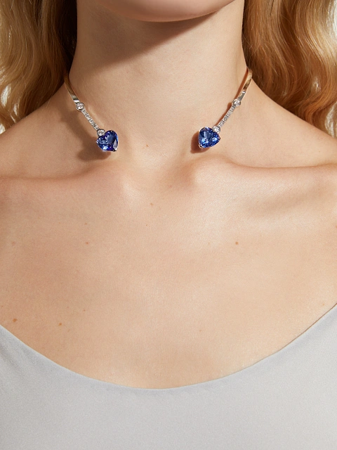 White Gold Tanzanite Diamond Necklace, 4