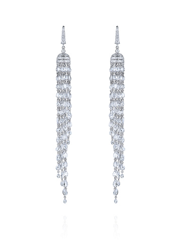 Briolette Diamond & Fancy Cut Diamond & White Gold Tassel Earrings, 1