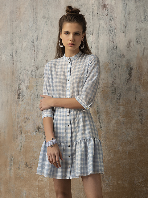 Light Blue Checked Mini Dress , 6