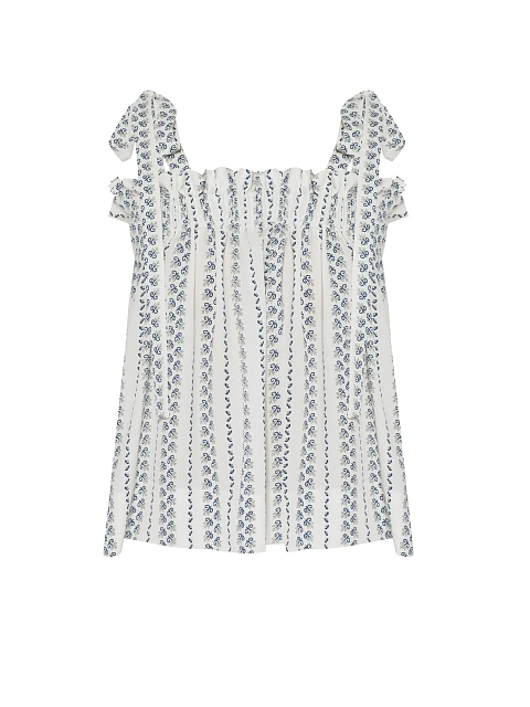 White Top With Blue Print And Tie Straps, 2