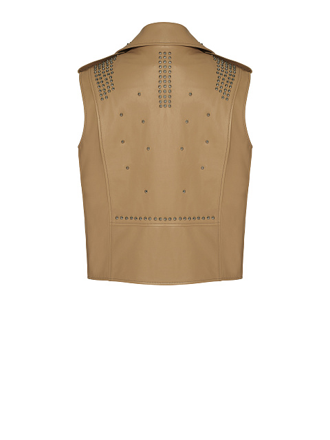 Beige Studded Leather Vest, 2