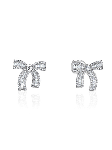 White gold bow-shaped stud earrings with diamonds, 1