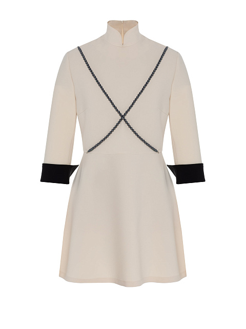 Milky Mini Dress With Black Pearls, 1