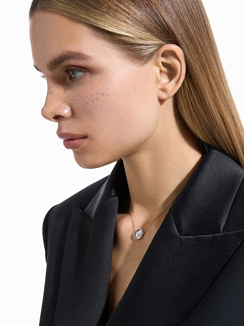 White Gold & Rock Crystal Letter "M" Necklace, 2