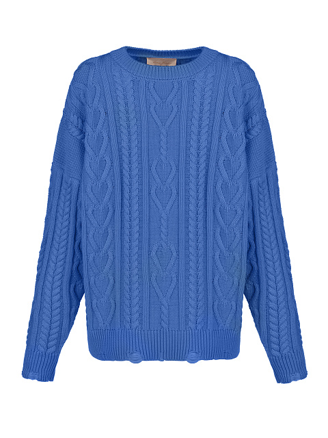 Blue Unisex Cable Knit Cotton Sweater, 1 Blue Unisex Cable Knit Cotton Sweater, 1