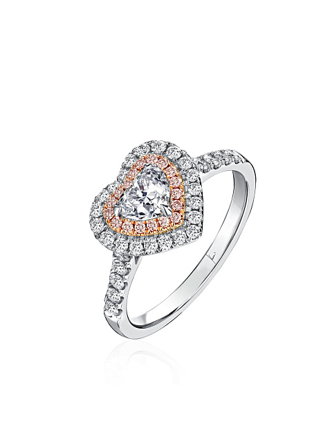 Pink Diamond, Heart Diamond & White Gold Ring, 1